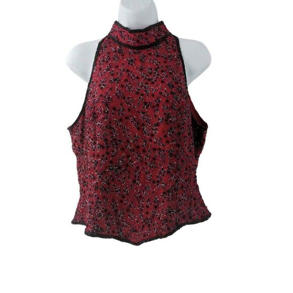 Vintage Red Silk Sleeveless Top with Gold Thread & Black Beaded Embellishments - Picture 1 of 5